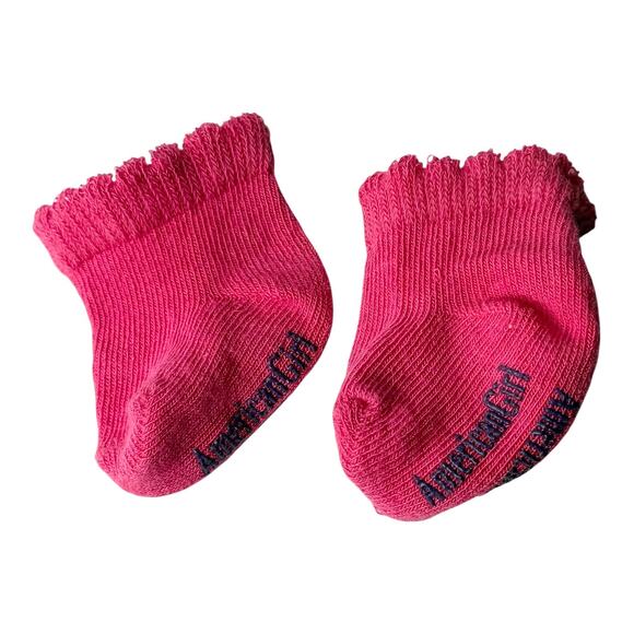 American Girl Sleep Socks Plaid Robe Outfit Accessory Pink Blue Logo Ankle Socks - Picture 3 of 5